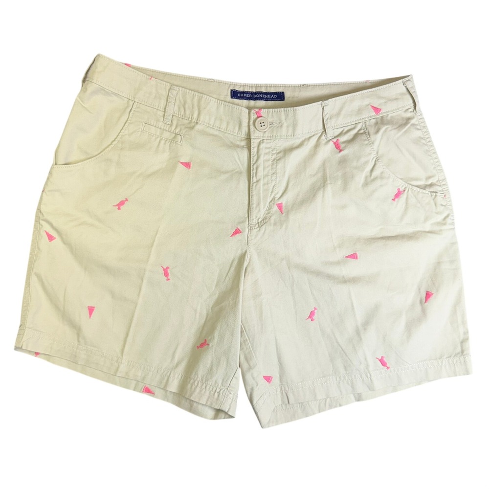 Columbia PFG Shorts Wmns 14 Super Bonehead Khaki Pink Cocktail Embroidered Chino
